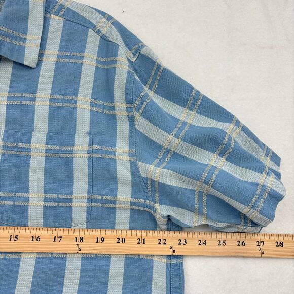 Tommy Bahama Shirt Mens L Blue Plaid Silk Cotton Blend Button Up Short Sleeve - Picture 7 of 10
